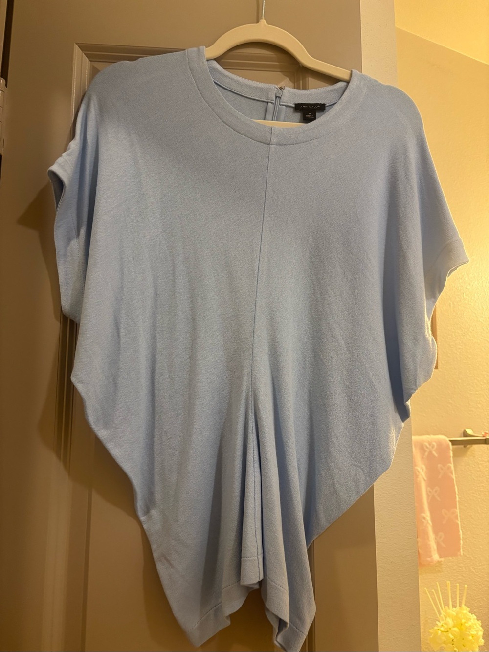 Ann Taylor Light Blue Draped Short Sleeve Tunic (New Without Tags)
